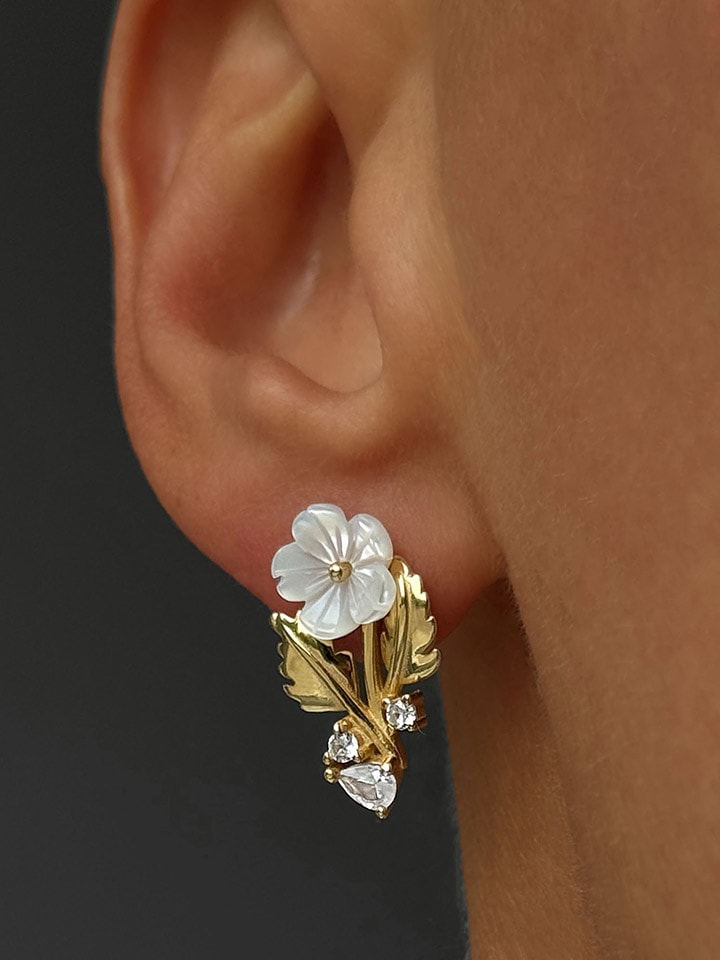 Les Petites Précieuses Pozłacane kolczyki-wkrętki z masą perłowa i cyrkoniami rozmiar: onesize