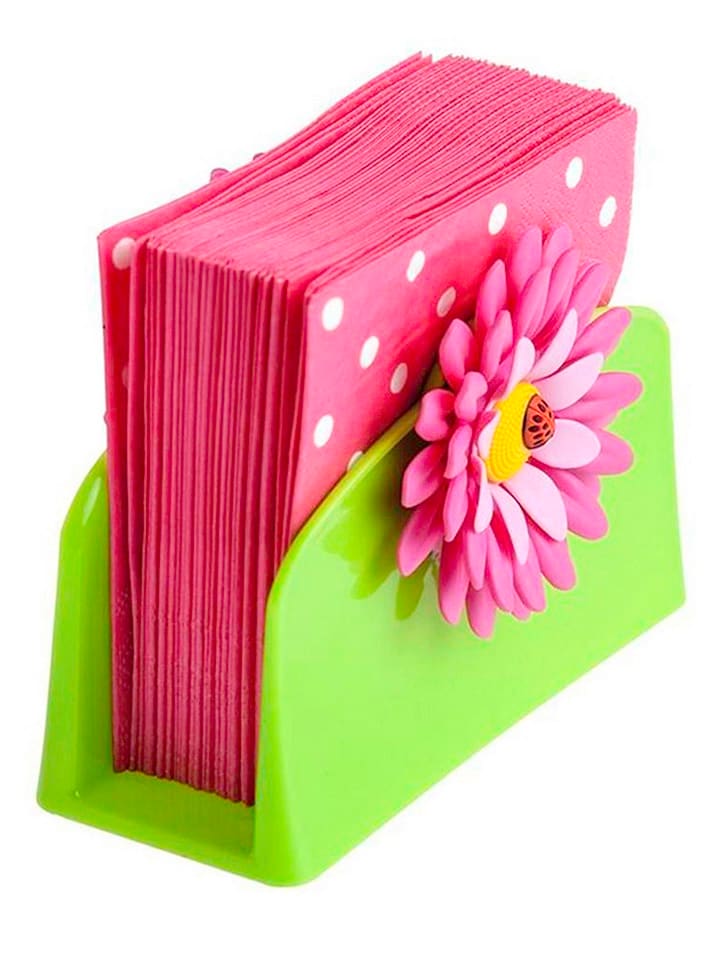 Vigar Uchwyt "Flower power" w kolorze zielono-różowym na serwetki - 14 x 10 x 6 cm rozmiar: onesize