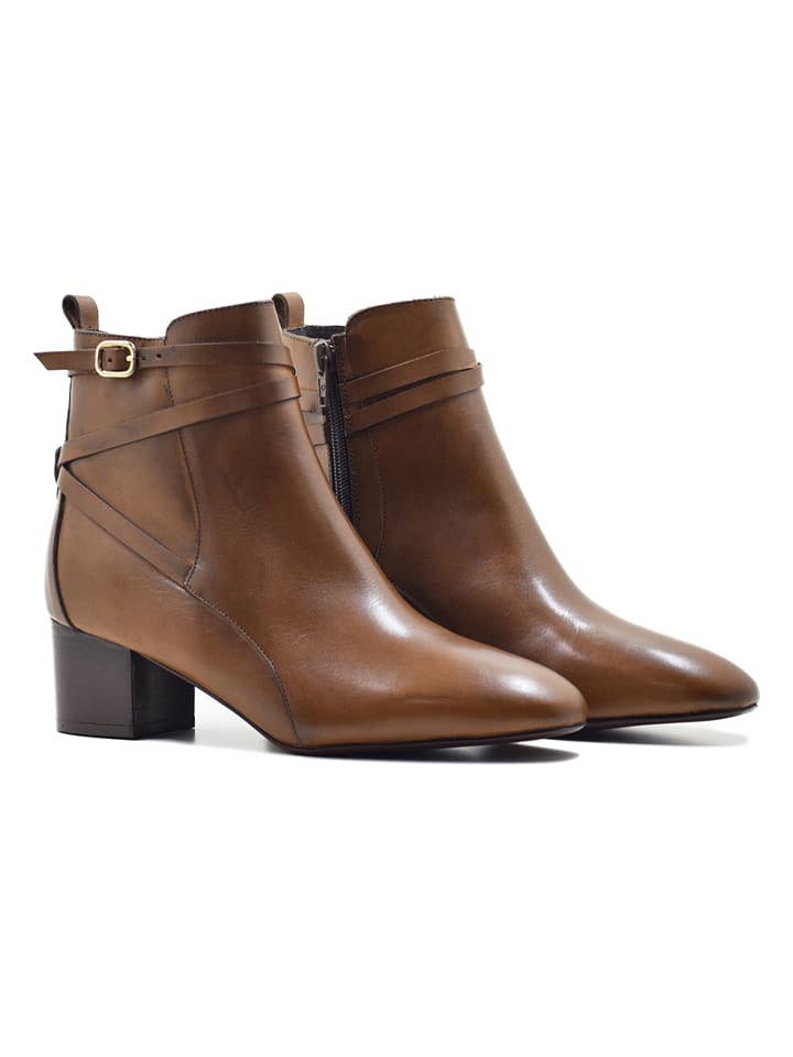 Skórzane botki w kolorze jasnobrązowym