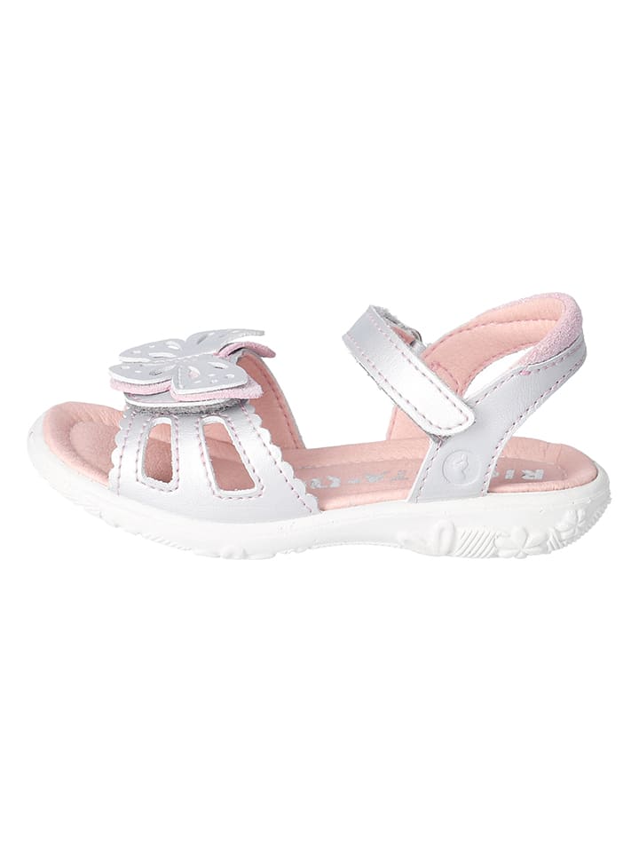 Skórzane sandały "Kelebek" w kolorze srebrnym