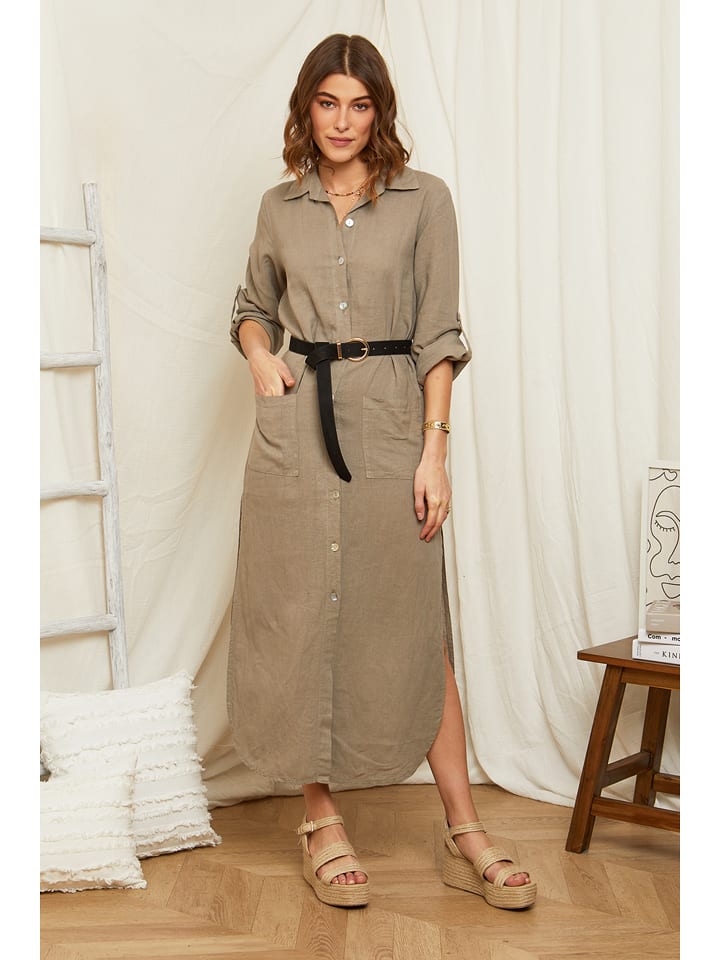 Rodier Lin Lniana sukienka w kolorze szarobrązowym rozmiar: M/L