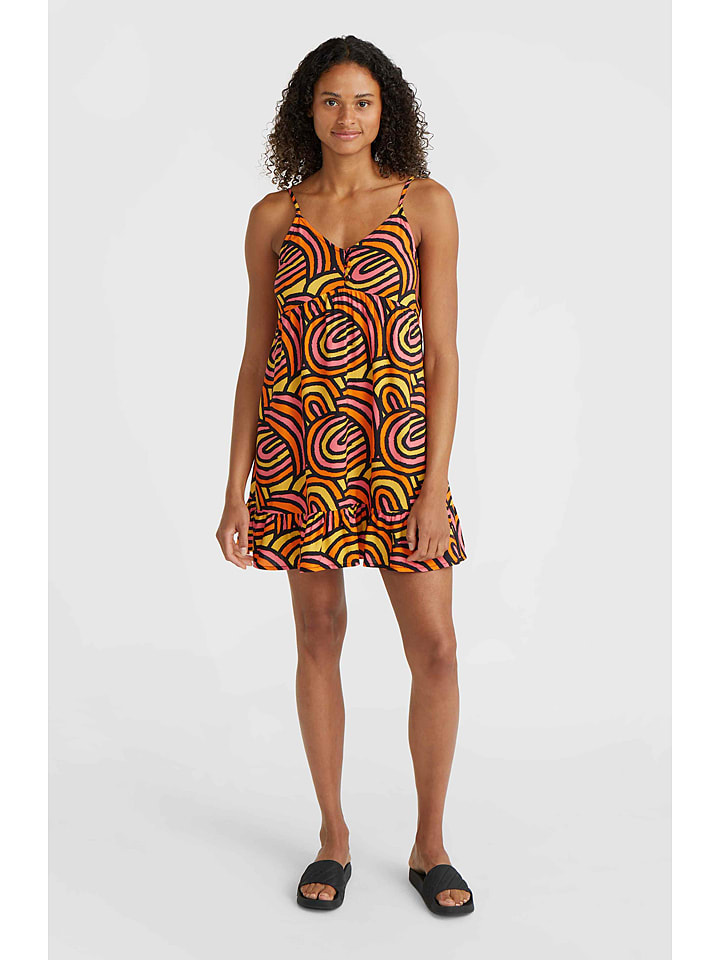 O'Neill Sukienka "Malu" w kolorze czarno-pomarańczowo-żółtym rozmiar: L