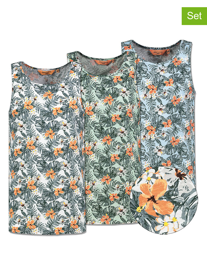 Eight2Nine Topy (3 szt.) w kolorze biało-błękitno-jasnozielonym rozmiar: L