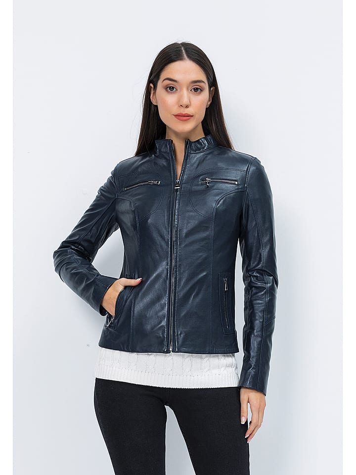 Skórzana kurtka w kolorze granatowym