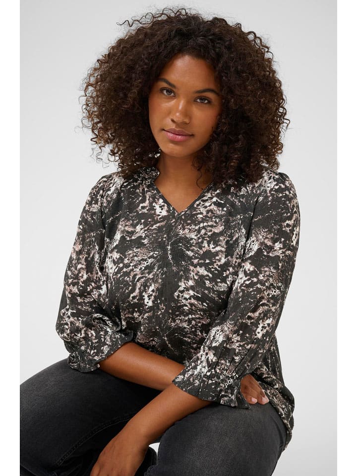 KAFFE curve Bluzka "Lunda" w kolorze brązowo-kremowym rozmiar: 44