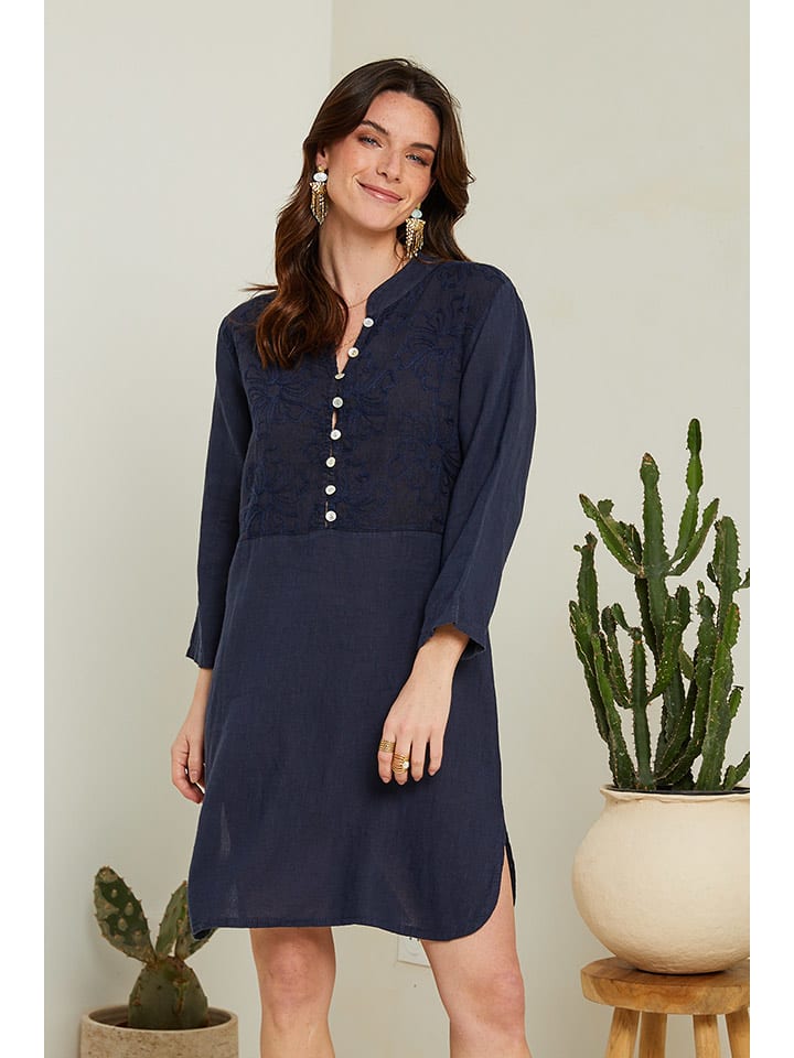 Le Monde du Lin Lniana sukienka w kolorze granatowym rozmiar: 38/40