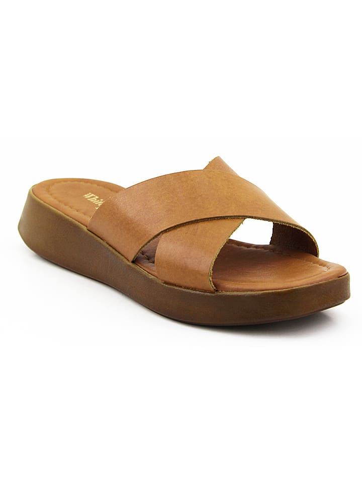 Skórzane klapki w kolorze jasnobrązowym