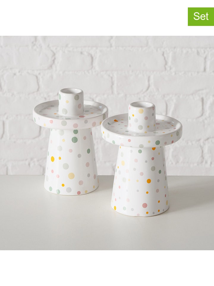 Boltze Świeczniki (2 szt.) "Lavina" w kolorze białym ze wzorem - wys.12 x Ø 10 cm rozmiar: onesize