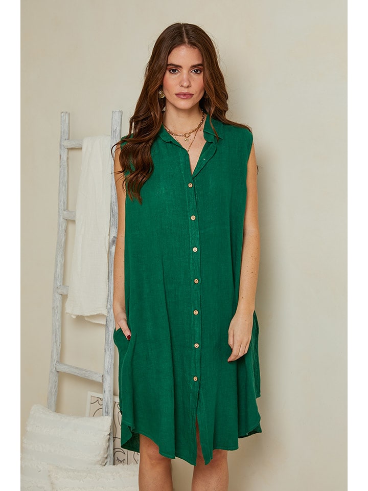 Rodier Lin Lniana sukienka w kolorze zielonym rozmiar: L/XL