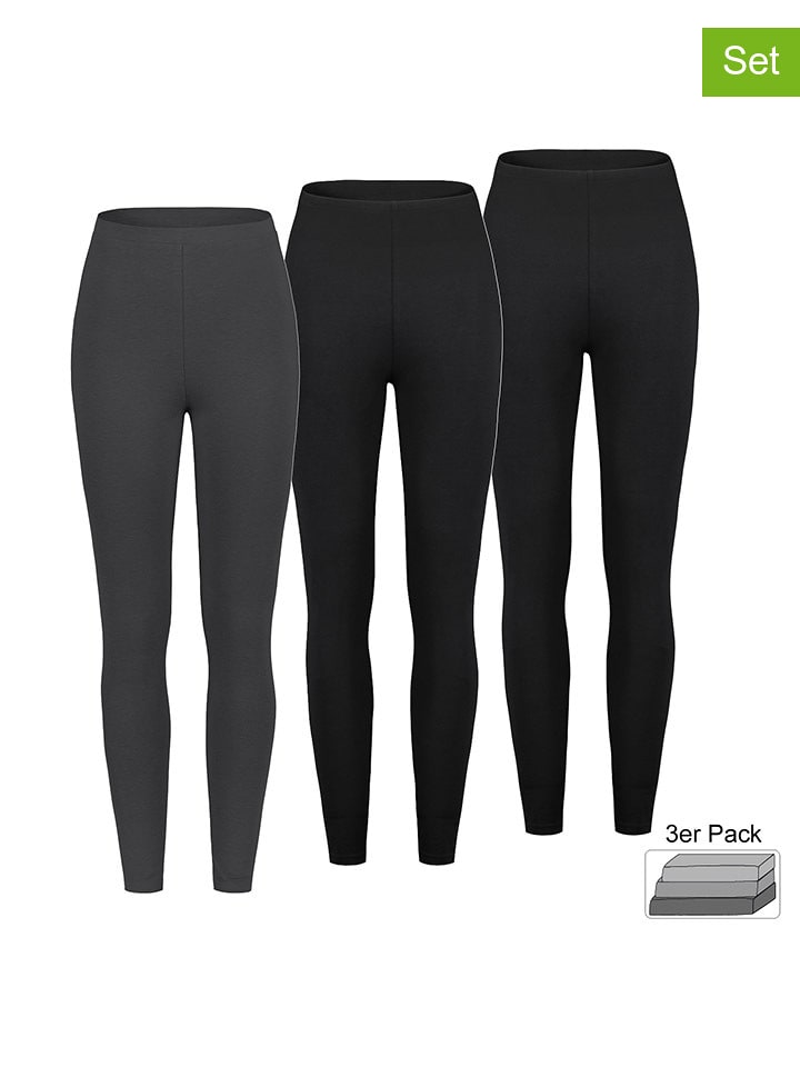 Sublevel Legginsy (3 pary) w kolorze czarno-antracytowym rozmiar: XS