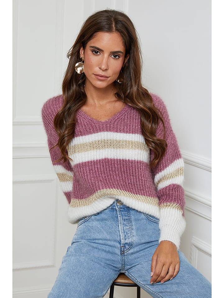 L'armoire de Suzette Sweter w kolorze jasnoróżowo-białym rozmiar: 38/40