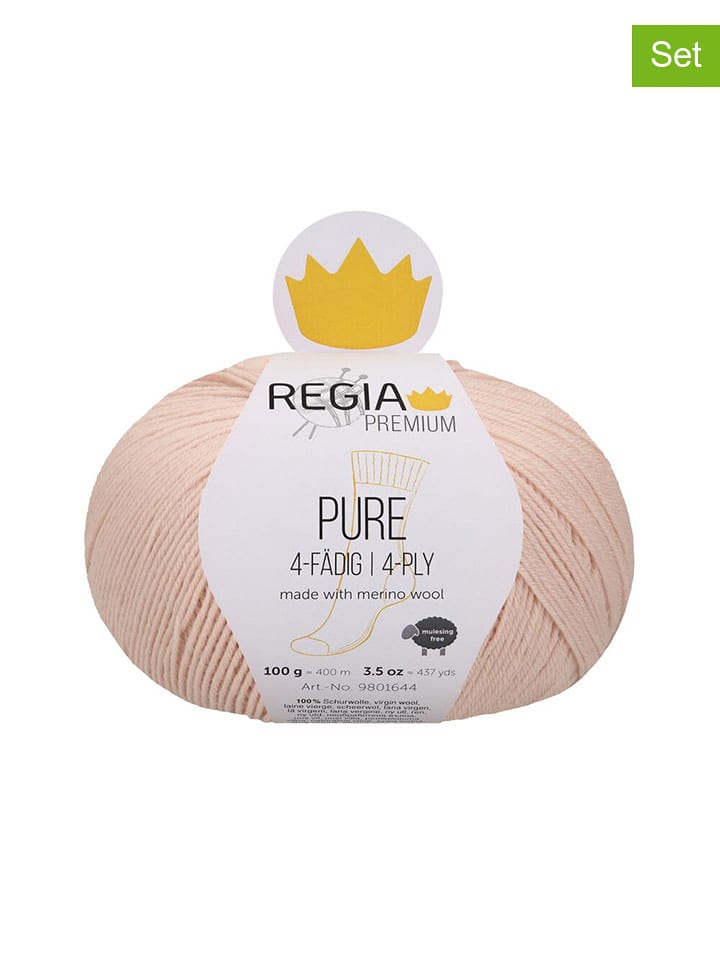 Regia Przędza wełniana (5 szt.) "Premium Pure" w kolorze kremowym - 5 x 100 g rozmiar: onesize