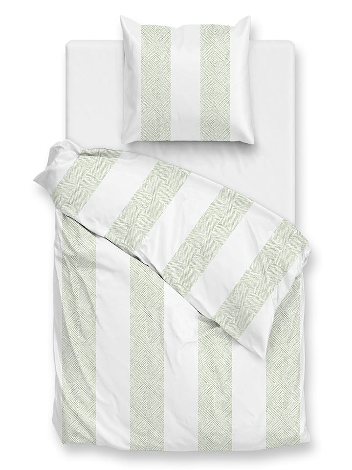 Zo!Home Komplet pościeli "Tratti di Satinado" w kolorze biało-zielonym z mako-satyny rozmiar: 135x200 cm