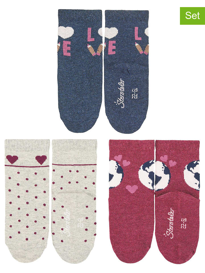 Sterntaler Skarpety (3 par) w kolorze fioletowo-szaro-niebieskim rozmiar: 18