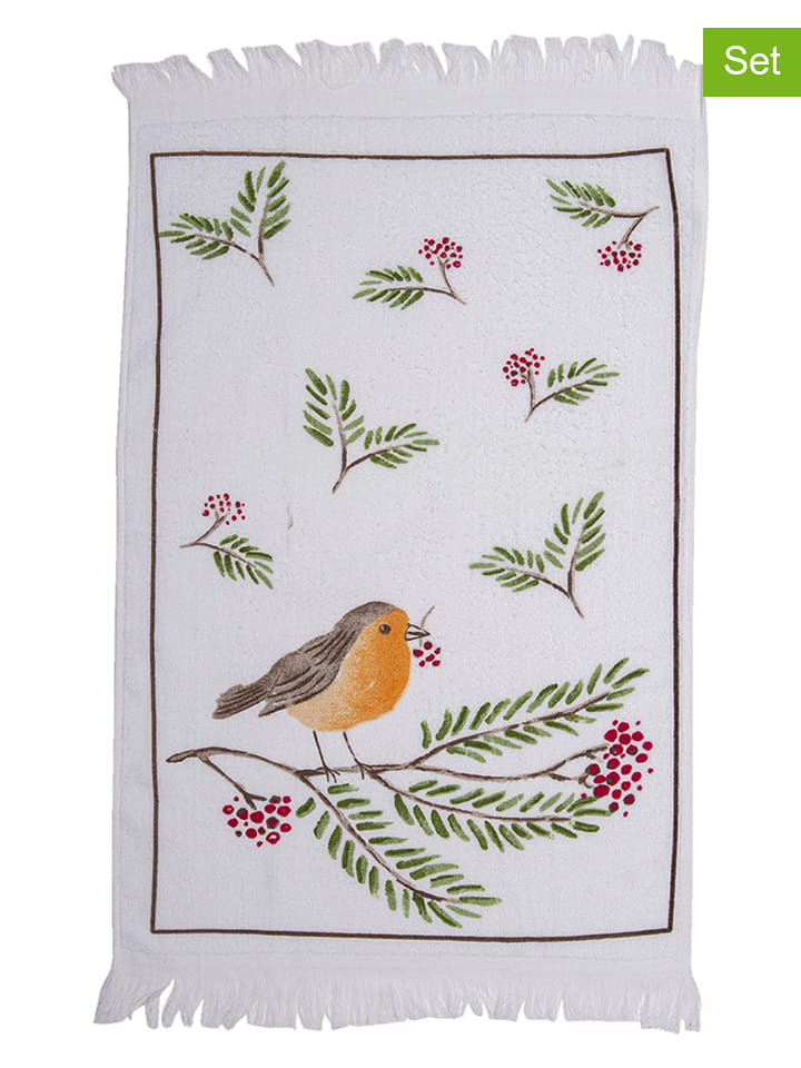 Clayre & Eef Ręczniki (3 szt.) w kolorze białym ze wzorem dla gości - 40 x 66 cm rozmiar: onesize