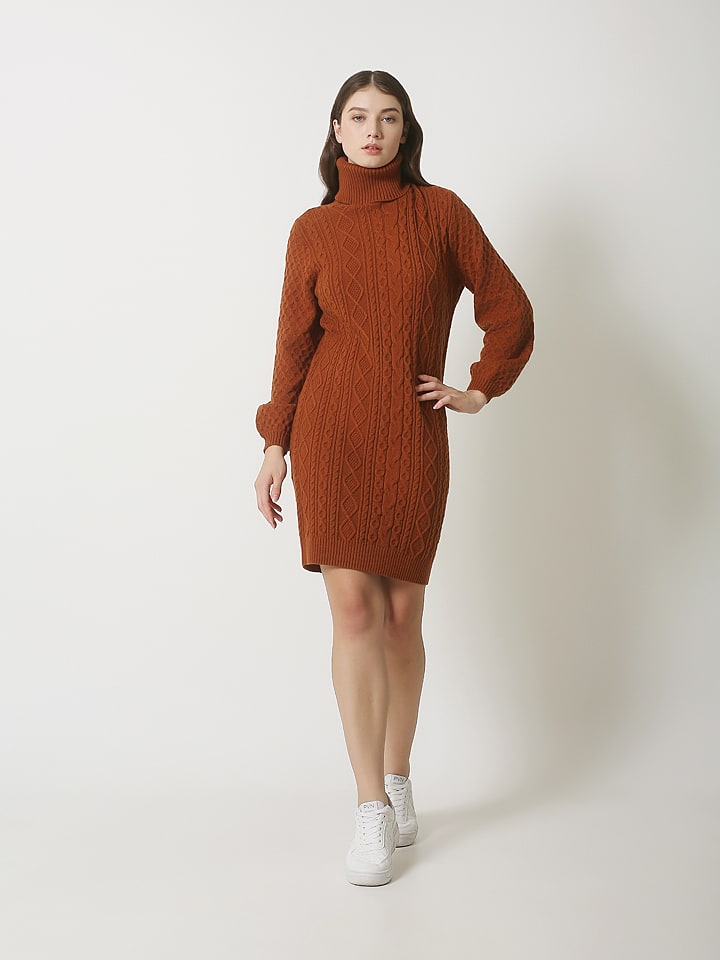 Smashed Lemon Sukienka dzianinowa w kolorze jasnobrązowym rozmiar: S