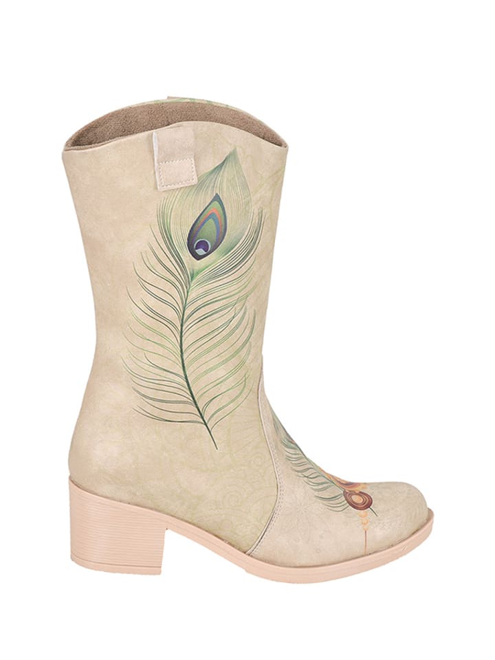 Kozaki w kolorze beżowym ze wzorem