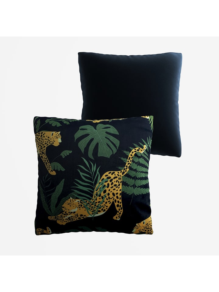 Poduszka "Tigre Jaune" w kolorze granatowo-zielonym - 45 x 45 cm