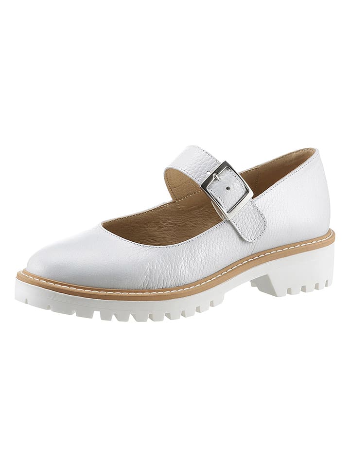 Heine Skórzane baleriny w kolorze białym z paskiem rozmiar: 35