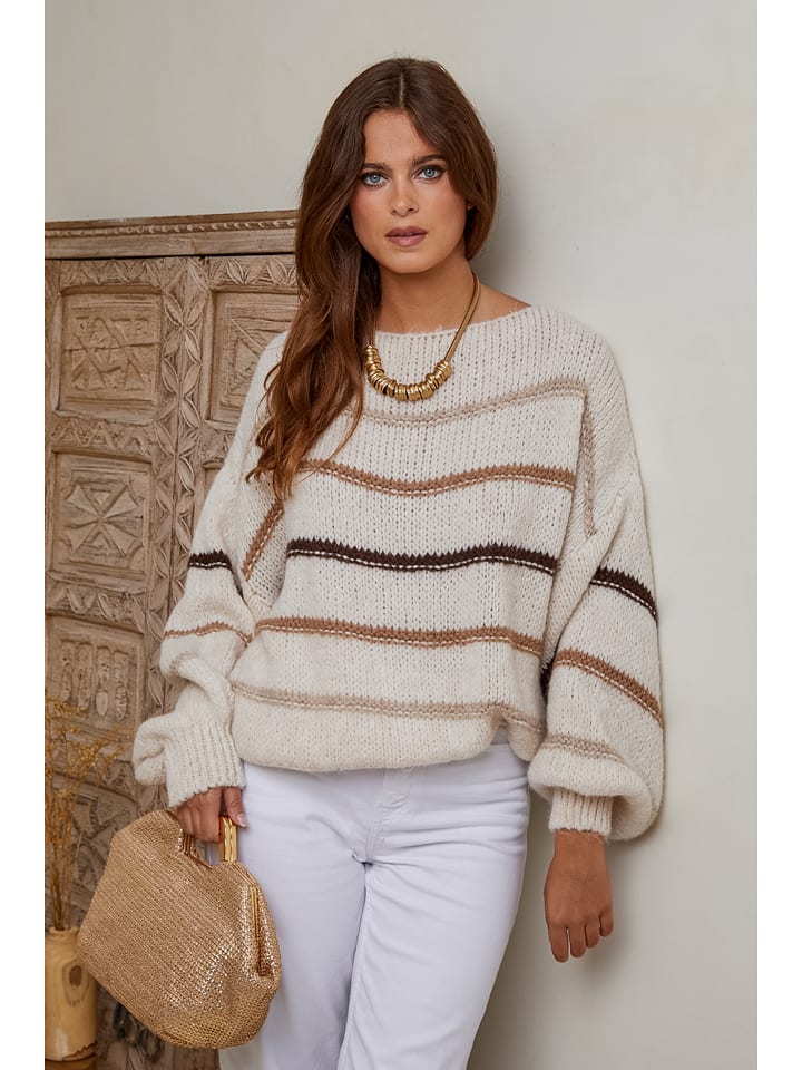 Joséfine Sweter "Zia" w kolorze jasnobrązowo-kremowym rozmiar: S