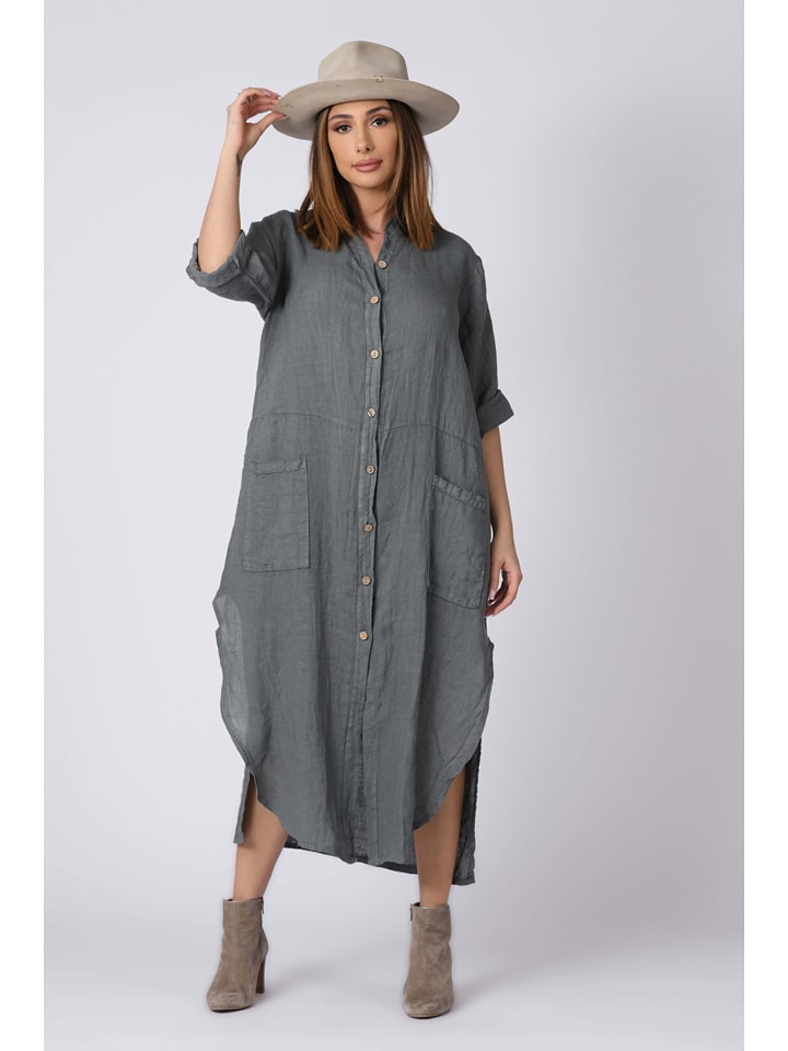Lniana sukienka "Kara" w kolorze szarym