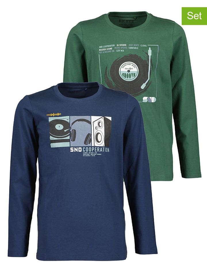 Blue Seven Koszulki (2 szt.) w kolorze zielono-granatowym rozmiar: 152