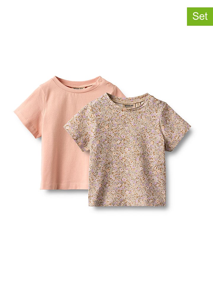 Wheat Koszulki (2 szt.) "Manna" w kolorze beżowo-brzoskwiniowym rozmiar: 80