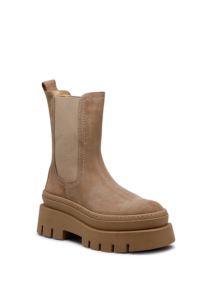 Skórzane sztyblety w kolorze ciemnobeżowym