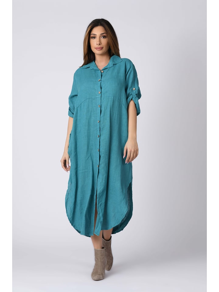 Plus Size Company Lniana sukienka "Lilou" w kolorze turkusowym rozmiar: 52/54