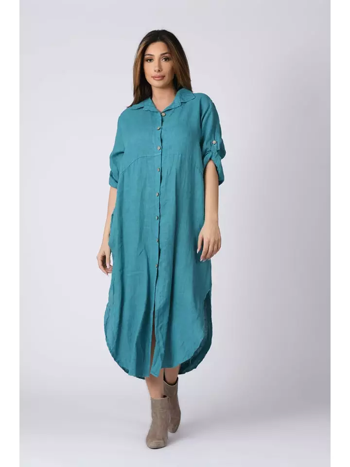 Plus Size Company Lniana sukienka "Lilou" w kolorze turkusowym rozmiar: 52/54