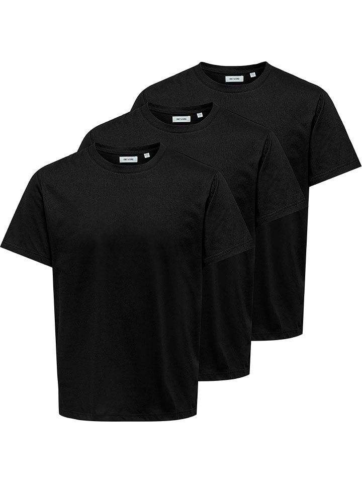 ONLY & SONS Koszulki (3 szt.) "Jeff" w kolorze czarnym rozmiar: M