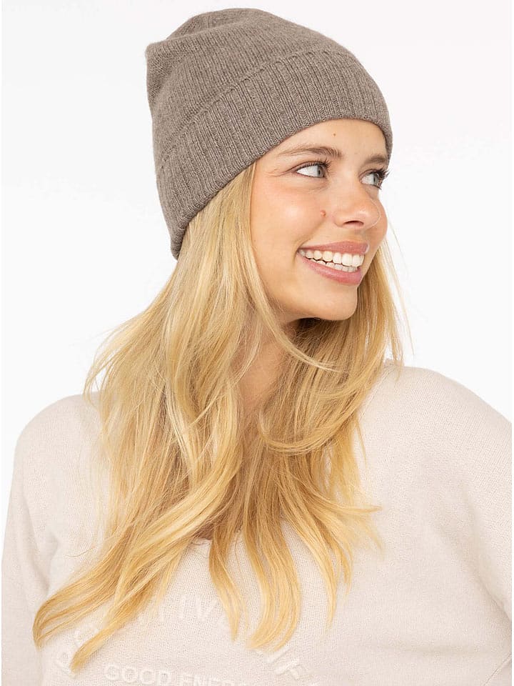 Zwillingsherz Kaszmirowa czapka w kolorze szarobrązowym rozmiar: onesize