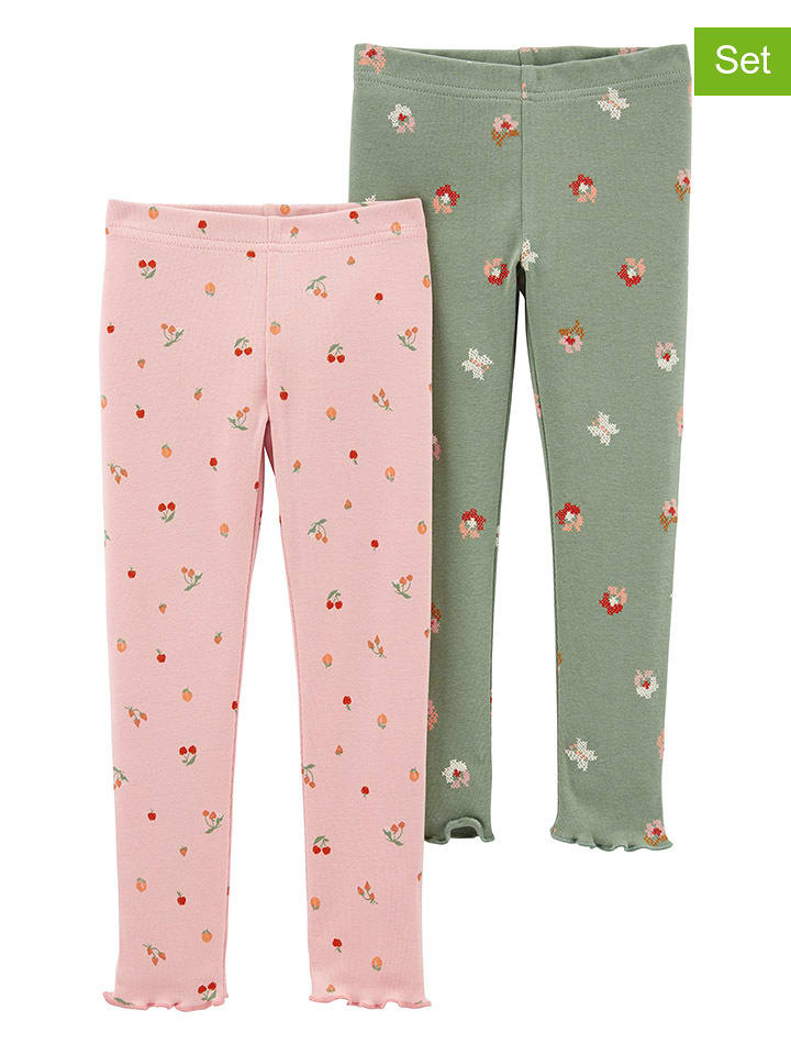 carter's Legginsy (2 pary) w kolorze jasnoróżowo-oliwkowym rozmiar: 104