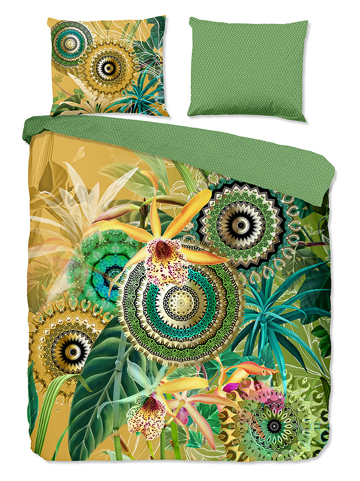 Hip Komplet pościeli satynowej "Yissa" w kolorze zielonym ze wzorem rozmiar: 240x200/220 cm