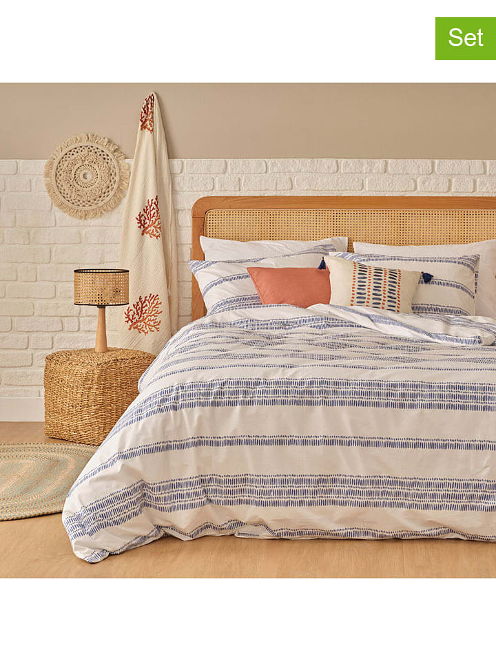 BELLA MAISON 3-częściowy komplet pościeli satynowej "Marine" w kolorze niebiesko-białym rozmiar: 240x220 cm