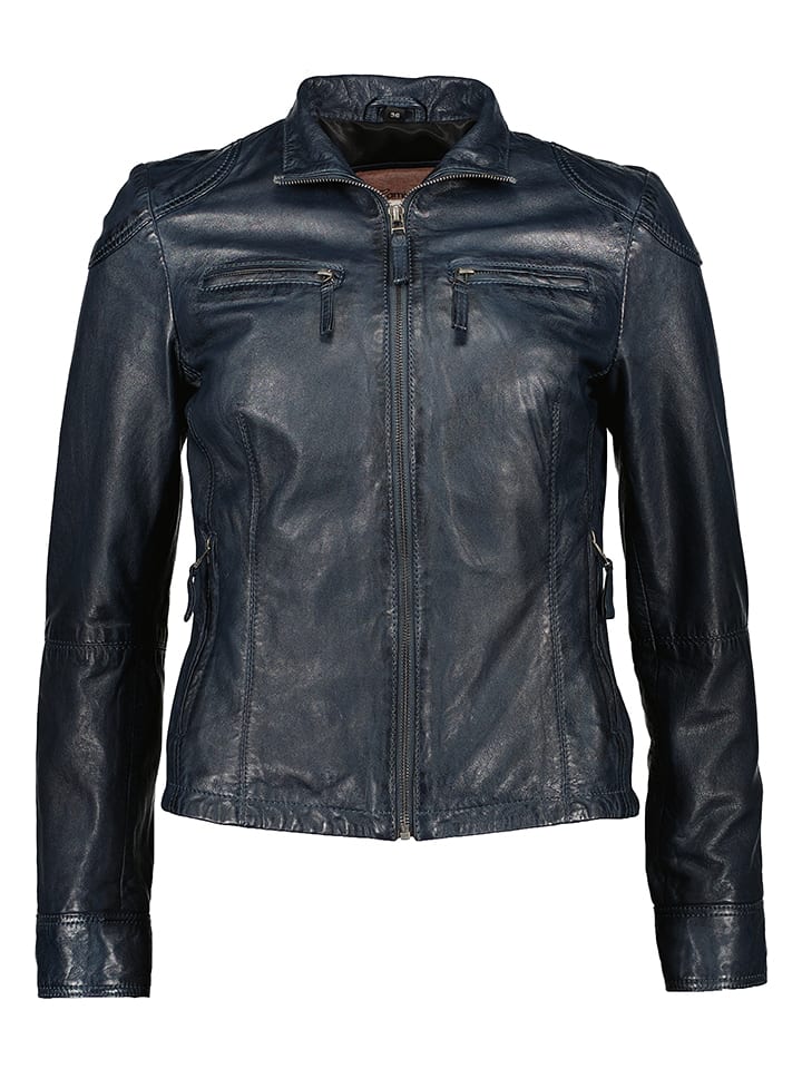 Caminari Skórzana kurtka "Evia" w kolorze granatowym rozmiar: 36