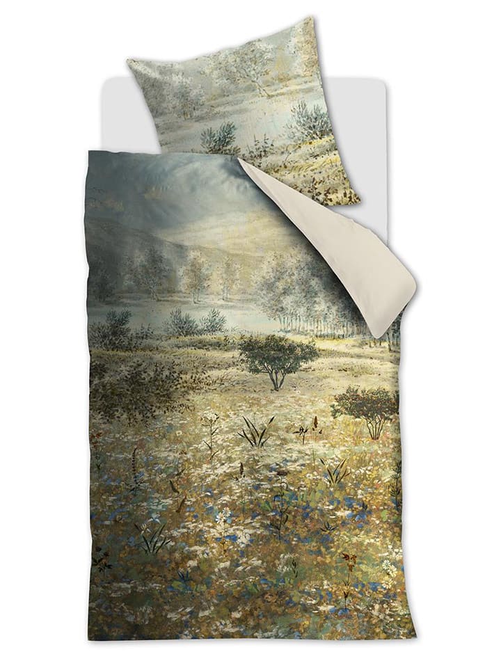 Beddinghouse Komplet pościeli satynowej "Flowerlove" w kolorze zielonym rozmiar: 135x200 cm