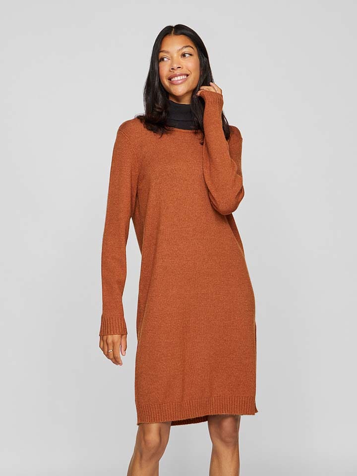 Vila Sukienka dzianinowa w kolorze jasnobrązowym rozmiar: M