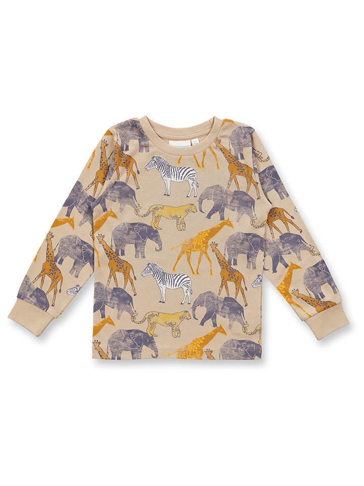 Sense Organics Piżama "Long John Retro" w kolorze beżowym ze wzorem rozmiar: 104