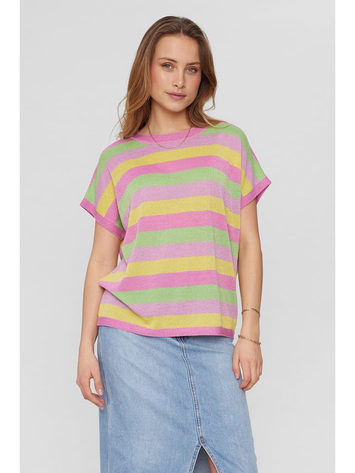 NÜMPH Sweter "Ariel" w kolorze różowo-żółto-zielonym rozmiar: XL