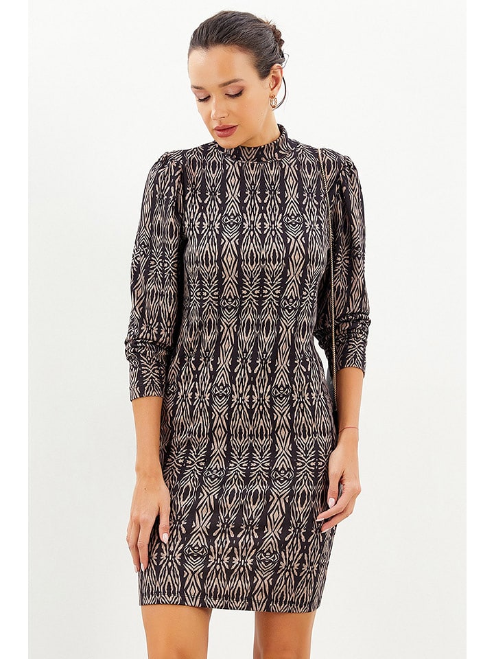 Milan Kiss Sukienka w kolorze czarno-beżowym ze wzorem rozmiar: S