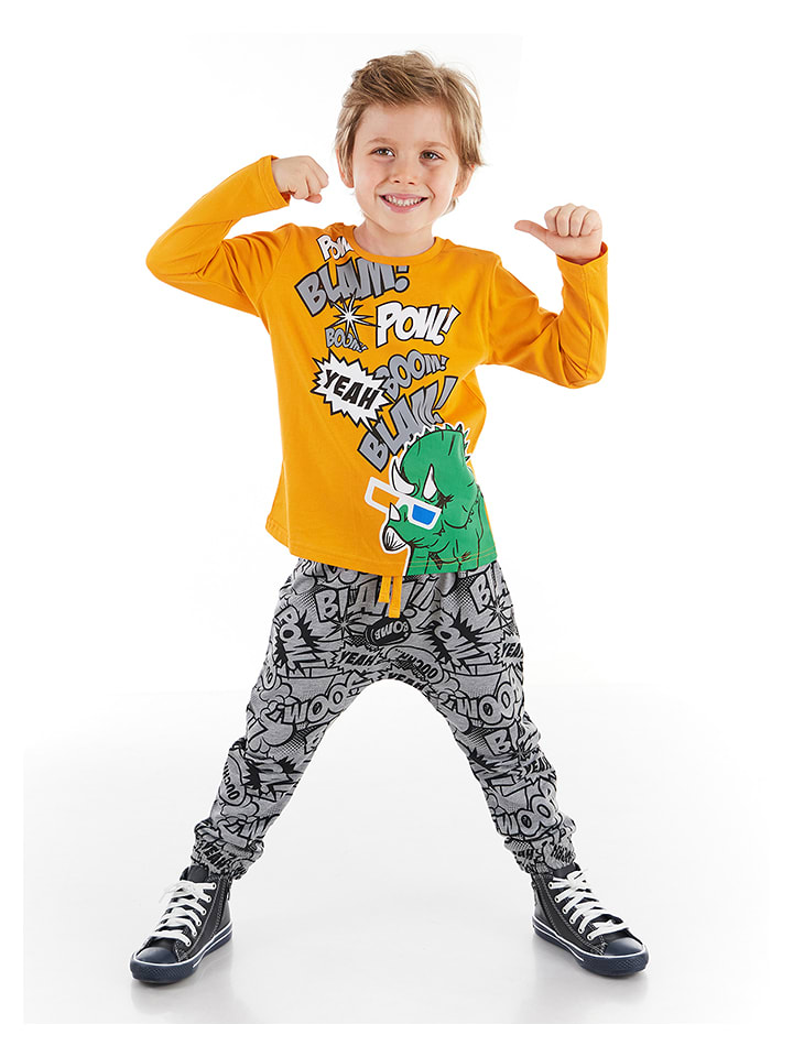 2-częściowy zestaw "Pow Dino" w kolorze szaro-pomarańczowym