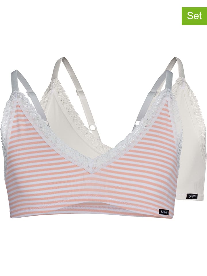 Skiny Topy (2 szt.) w kolorze jasnoróżowo-kremowym rozmiar: 140