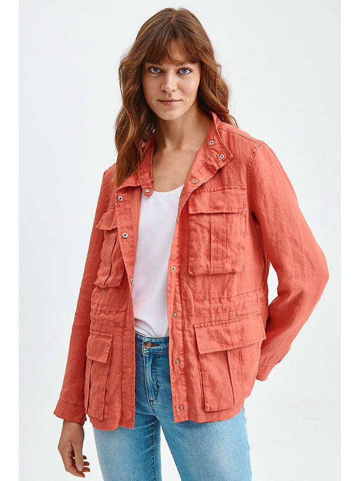 Lniana kurtka w kolorze koralowym