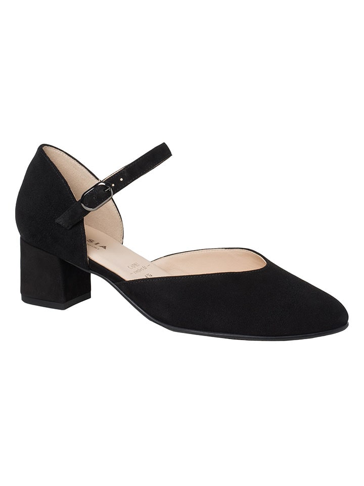 HASSIA Skórzane czółenka "Capri" w kolorze czarnym z paskiem rozmiar: 39