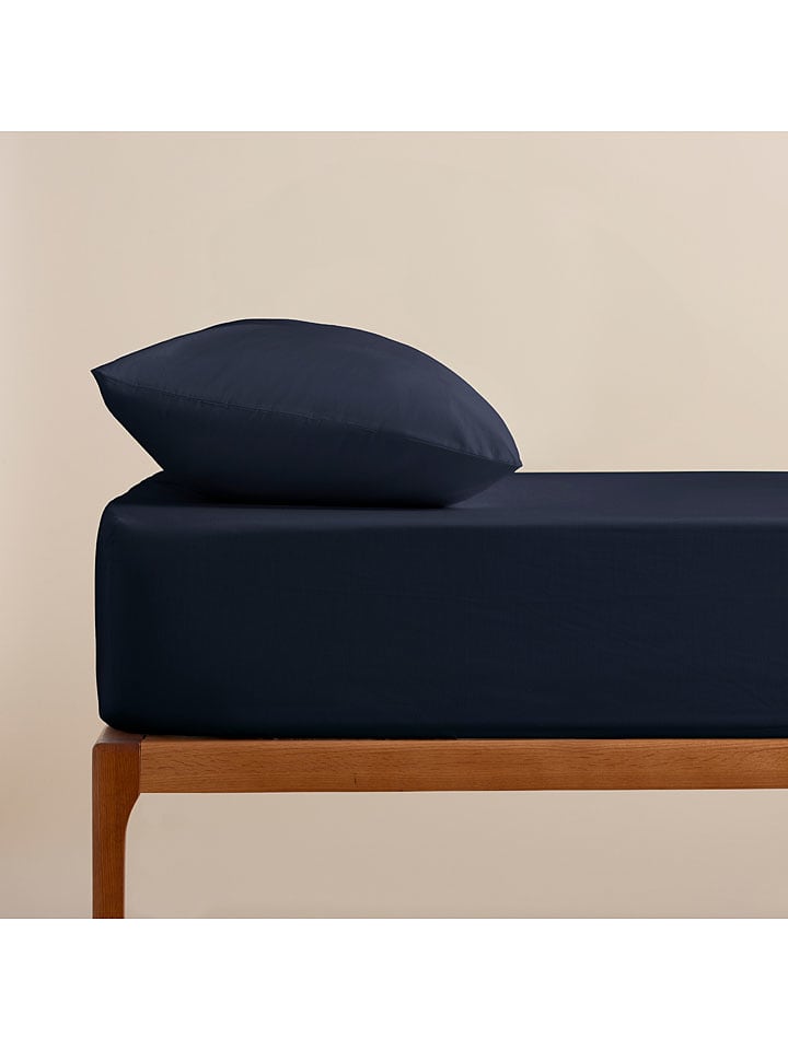 Pierre Cardin Perkalowe prześcieradło w kolorze granatowym na gumce rozmiar: 160x200 cm