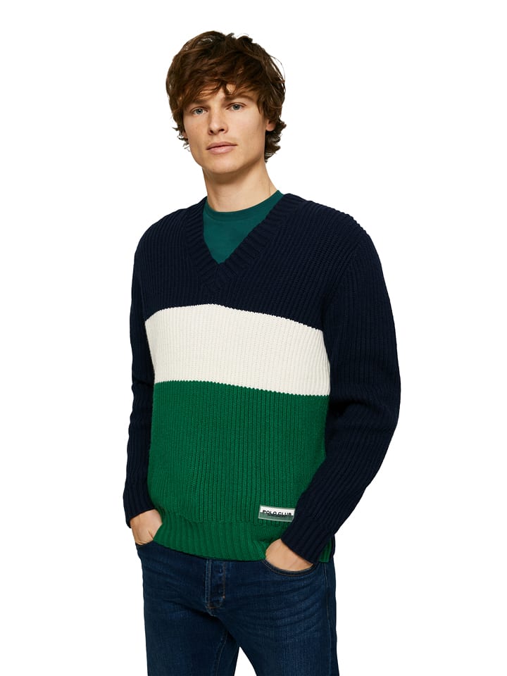 Sweter w kolorze granatowo-ciemnozielono-białym