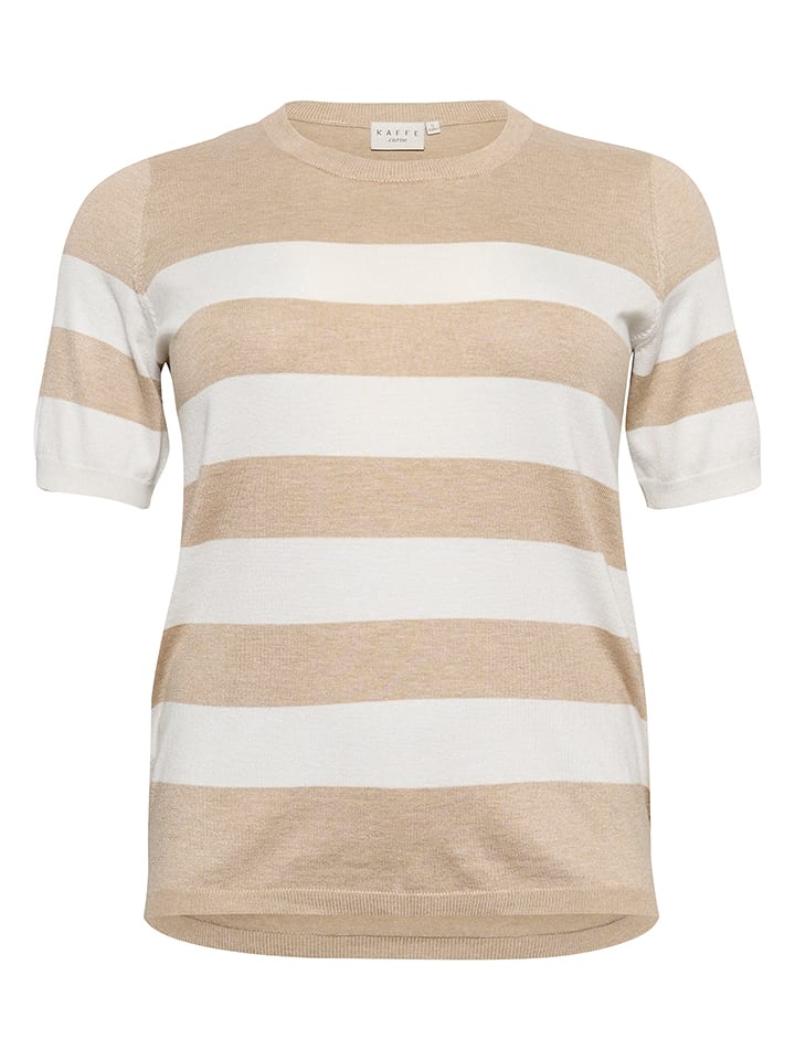 KAFFE curve Sweter w kolorze beżowo-białym rozmiar: XL