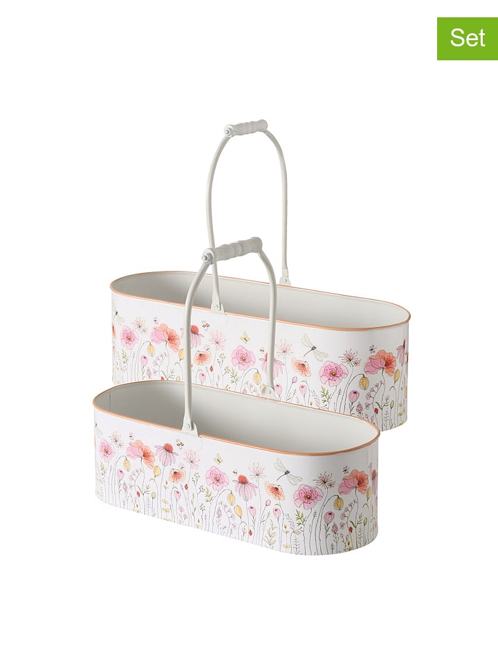 Boltze Doniczki (2 szt.) "Babette" w kolorze białym ze wzorem rozmiar: onesize