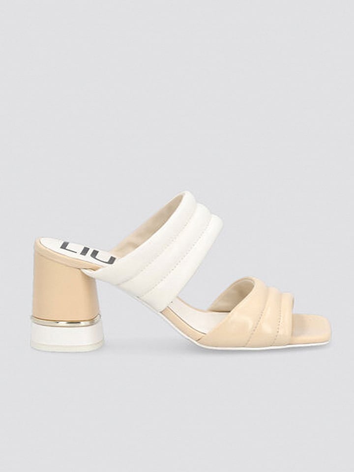 Skórzane klapki w kolorze biało-beżowym